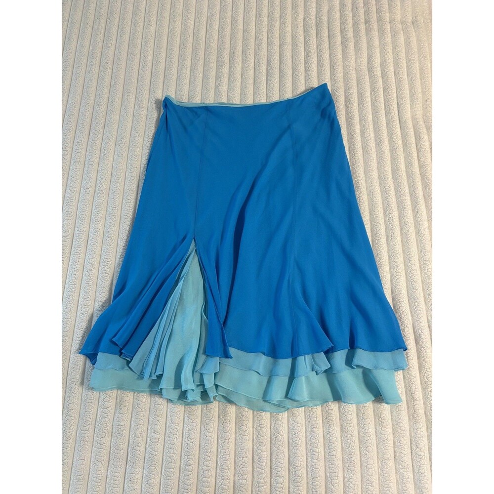 Vintage Y2K Ralph Lauren 3 Layers silk ruffly Skirt Womens 14 blue fairycore